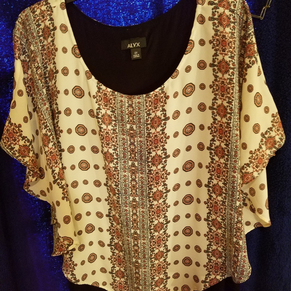 Nice blouse.   Short sleeve with a built in underl